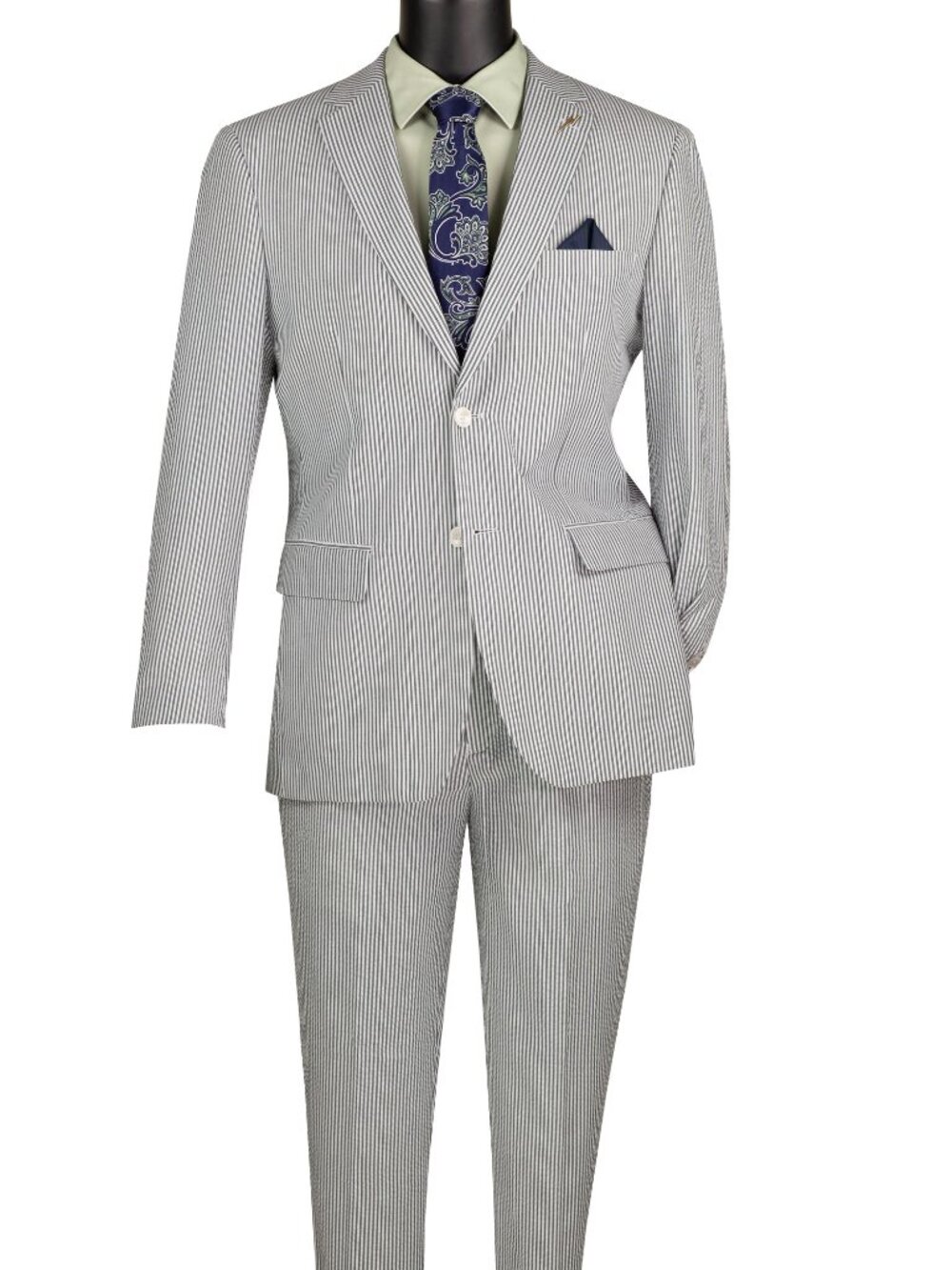 Men's Seersucker Striped Suit 2-PC Modern-Fit, Adjustable Waist - Green - Picture 3 of 9